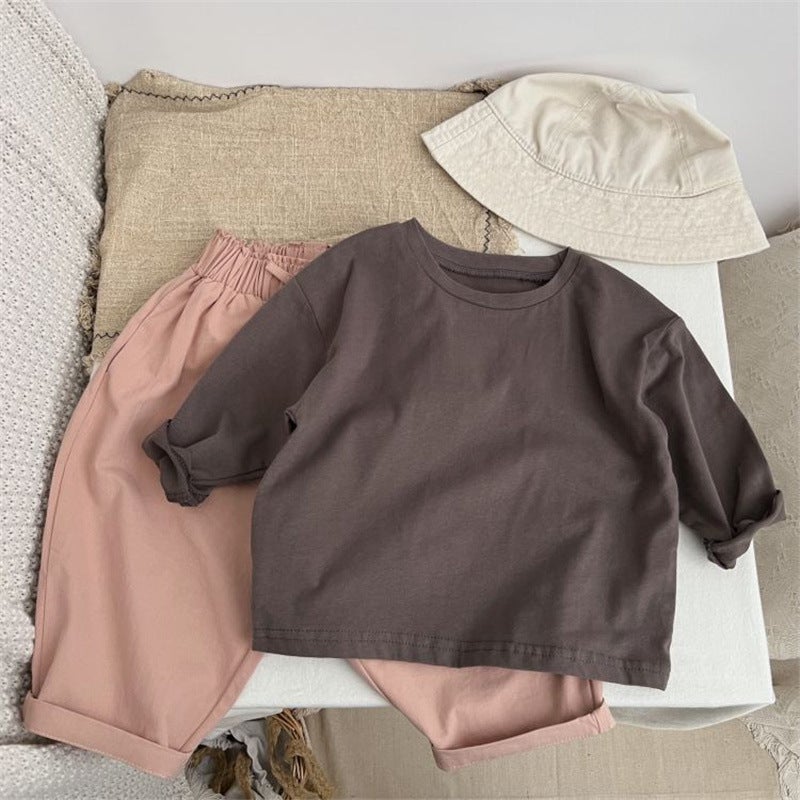 New Boys And Girls Baby All-Match Solid Color Base Shirt T Foundation Solid Color Korean Children'S Loose Soft Long-Sleeved T-Shirt - Image 1