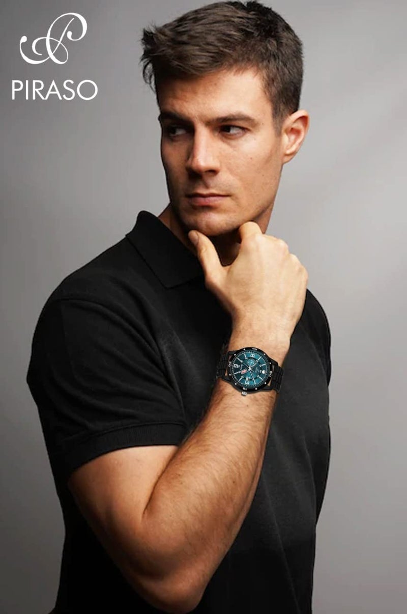 PIRASO Analog Day and Date Working Display Blue DIAL & Black Chain Watch for Men & Boys - Image 4