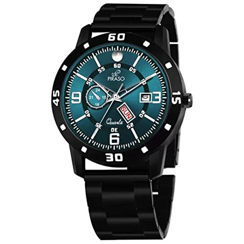 PIRASO Analog Day and Date Working Display Blue DIAL & Black Chain Watch for Men & Boys - Image 2