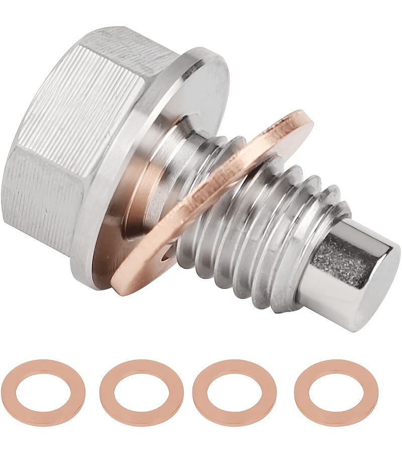 M14x1 5 Magnetic Oil Drain Plug Heavy Duty Stainless Steel Bolt with 5 Copper Washers Strong Sump Nut Leak Proof for Cars Trucks Marine - Image 1
