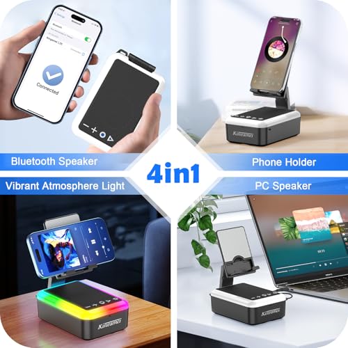 Kingamei 4-in-1 Cell Phone Stand with Bluetooth Speaker, RGB LED Light Desk Phone Holder, Foldable Cool Tech Gadget, Birthday for Men Women Mother Father Teen Boys - Image 2