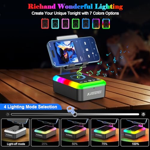 Kingamei 4-in-1 Cell Phone Stand with Bluetooth Speaker, RGB LED Light Desk Phone Holder, Foldable Cool Tech Gadget, Birthday for Men Women Mother Father Teen Boys - Image 4