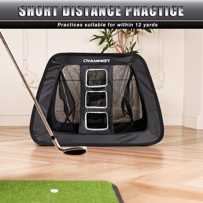 CHAMPKEY Double -Sided Golf Chipping Net with Mat and 12 Foam Balls - Professional Golf Practice Net Ideal for Indoor and Outdoor Training - Image 3