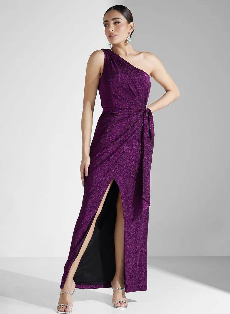 AIDAN MATTOX One-Shoulder Slit Dress