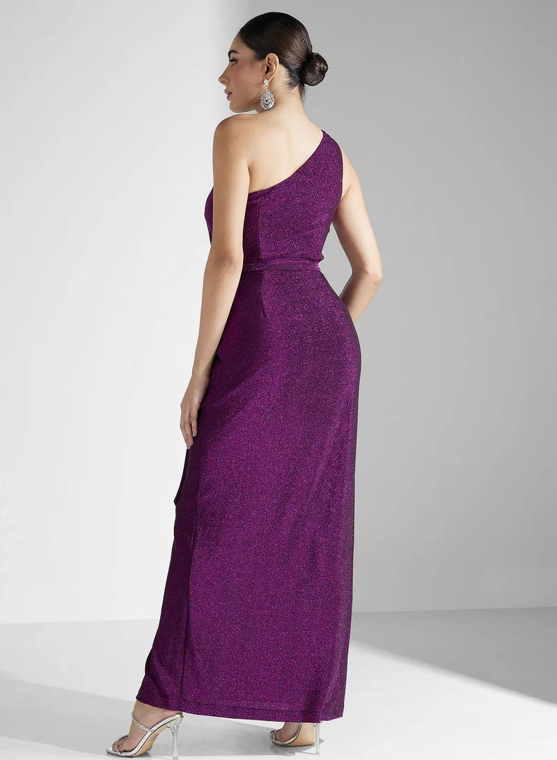 AIDAN MATTOX One-Shoulder Slit Dress