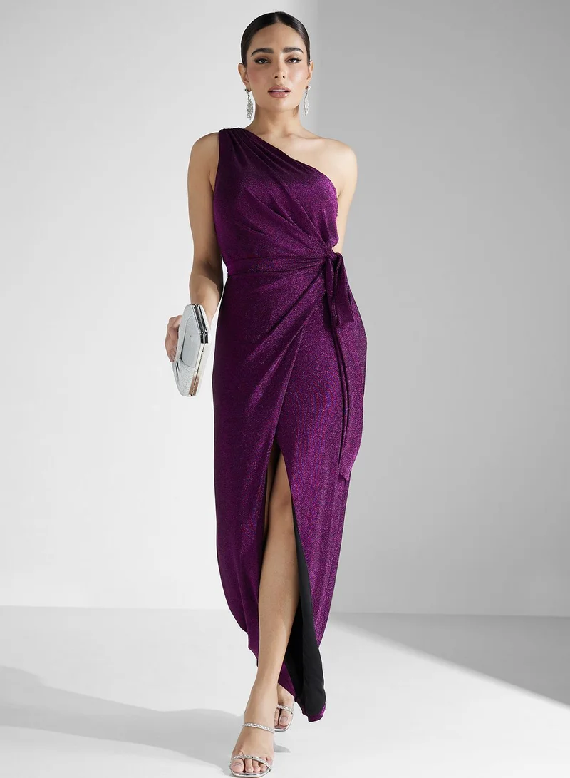 AIDAN MATTOX One-Shoulder Slit Dress