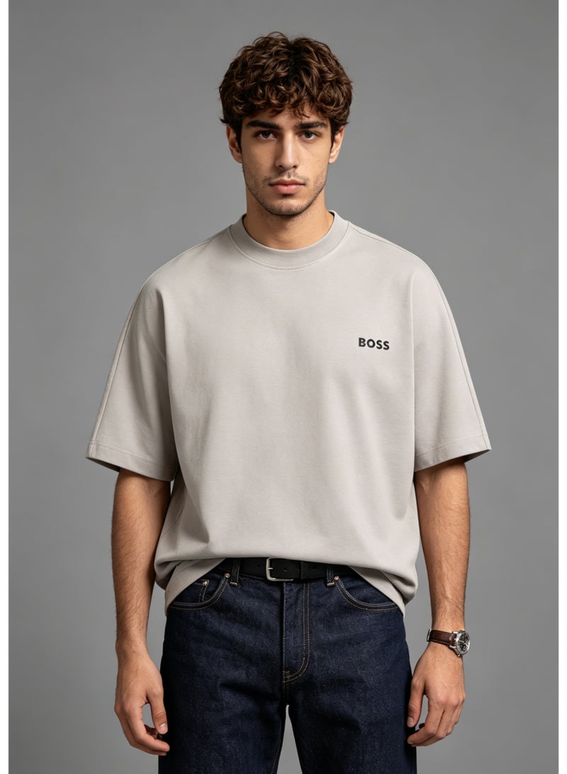 BOSS Men’s Printed Logo Crew Neck Loose Fit Short Sleeve Casual Cotton T-Shirt Khaki - Image 2