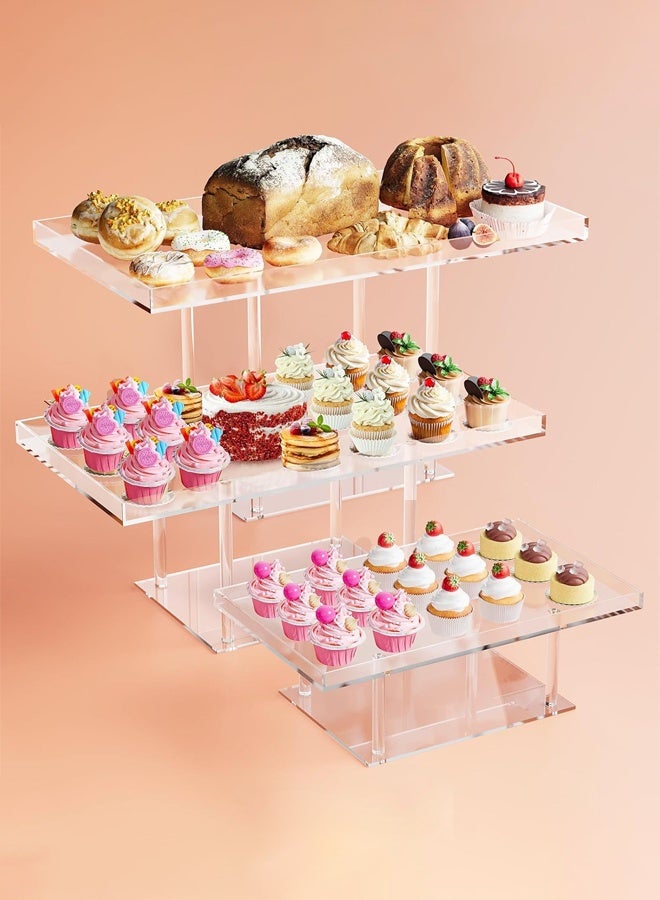 DUNISO 3PCS Transparent Acrylic Display Stands Dessert Table Display Set Versatile Rectangle Showcase Dessert and Cupcake Stands Buffet Risers for Party Wedding Event Shoe Riser Display Organizer Cosmetics Display Riser - Image 4
