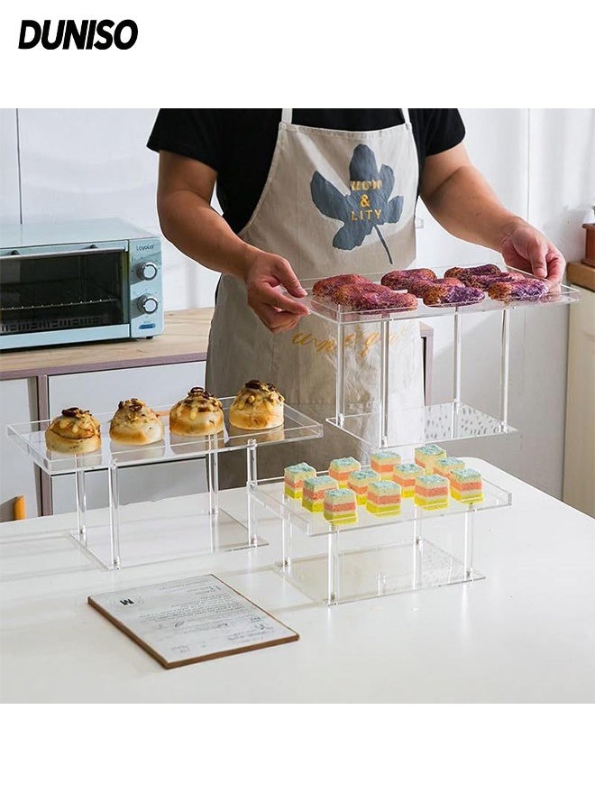 DUNISO 3PCS Transparent Acrylic Display Stands Dessert Table Display Set Versatile Rectangle Showcase Dessert and Cupcake Stands Buffet Risers for Party Wedding Event Shoe Riser Display Organizer Cosmetics Display Riser - Image 1