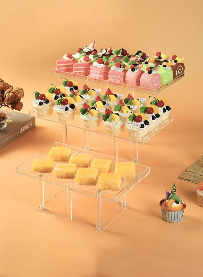 DUNISO 3PCS Transparent Acrylic Display Stands Dessert Table Display Set Versatile Rectangle Showcase Dessert and Cupcake Stands Buffet Risers for Party Wedding Event Shoe Riser Display Organizer Cosmetics Display Riser - Image 2