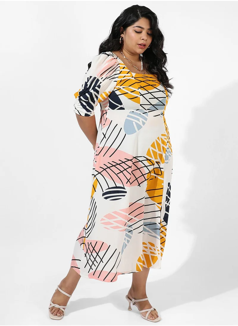 Instafab Plus Women's White Botanical Print Dress