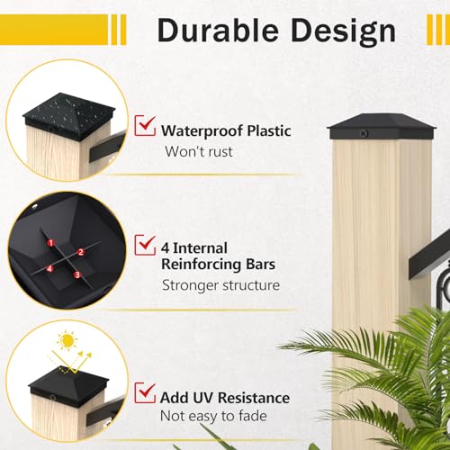 Goovilla 4x4 Post Caps Black(Actual 3.5" x 3.5"), 24 Pack Fence Post Caps with 48 Screws and Easy Installation, Sturdy Waterproof Plastic Deck Post Caps with Frosted Finishing Touch, Protect Wood Post - Image 4