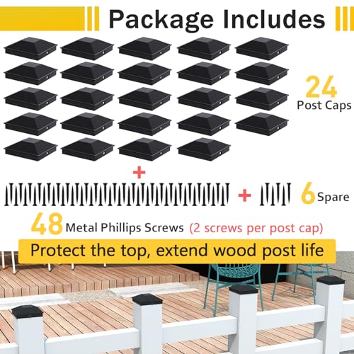 Goovilla 4x4 Post Caps Black(Actual 3.5" x 3.5"), 24 Pack Fence Post Caps with 48 Screws and Easy Installation, Sturdy Waterproof Plastic Deck Post Caps with Frosted Finishing Touch, Protect Wood Post - Image 2