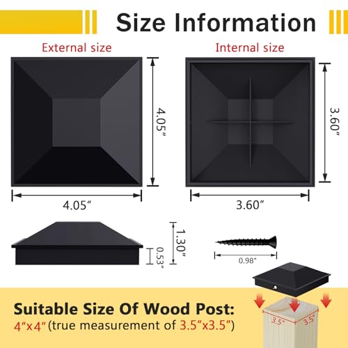 Goovilla 4x4 Post Caps Black(Actual 3.5" x 3.5"), 24 Pack Fence Post Caps with 48 Screws and Easy Installation, Sturdy Waterproof Plastic Deck Post Caps with Frosted Finishing Touch, Protect Wood Post - Image 3