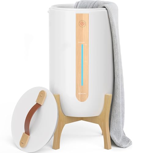Keenray Towel Warmer for Bathroom, Towel Warmer Bucket with Heating Progress Bar, Fragrance Disc Holder, Leather Handle, Auto Shut-Off Towel Bucket Fits Up to Two 40" x 70" Towels, Blankets White - Image 1