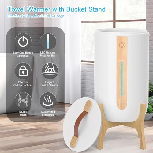 Keenray Towel Warmer for Bathroom, Towel Warmer Bucket with Heating Progress Bar, Fragrance Disc Holder, Leather Handle, Auto Shut-Off Towel Bucket Fits Up to Two 40" x 70" Towels, Blankets White - Image 2