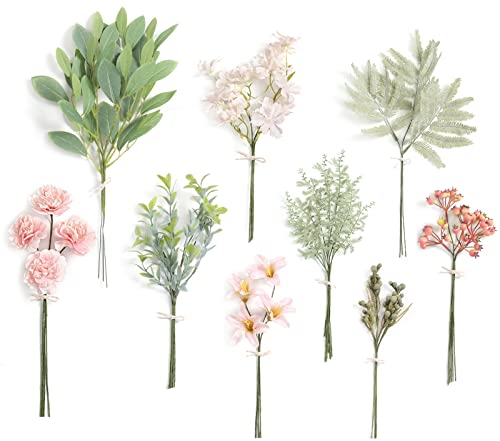 Serra Flora Serra Flora Artificial Greenery Stems Box SetPack of 47pcs with 9 Kinds of Faux Pink Green Filler for DIY Bridal Bouquets Wedding Floral Arrangement Table Centerpieces 