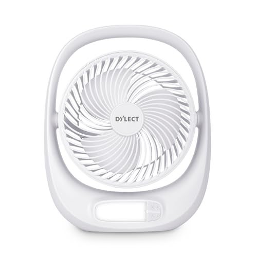 Dylect® Briza 180 Portable Rechargeable Fan | 3600mAh Battery | TruSilent BLDC Motor | 3-Speed | Up to 11h Runtime | USB Charging | Built-in LED Light | Ideal for Desk, Home & Travel | White - Image 1