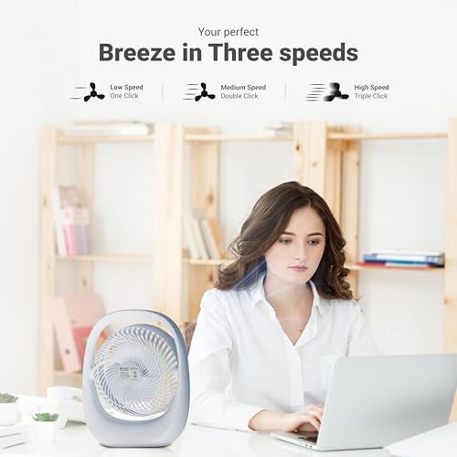 Dylect® Briza 180 Portable Rechargeable Fan | 3600mAh Battery | TruSilent BLDC Motor | 3-Speed | Up to 11h Runtime | USB Charging | Built-in LED Light | Ideal for Desk, Home & Travel | White - Image 3