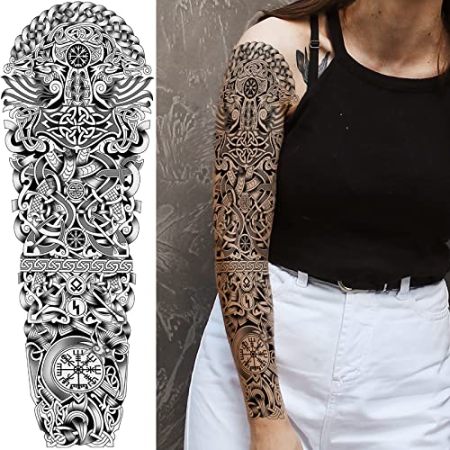 Briyhose Totem Fake Tattoos Sleeve For Men Women, Full Arm Tribal Polynesian Temporary Tattoo Sleeves Adult, Large Black Hawaiian Viking Dragon Temp Tatoo Sticker Leg Body Art Makeup, 8-Sheet - Image 4