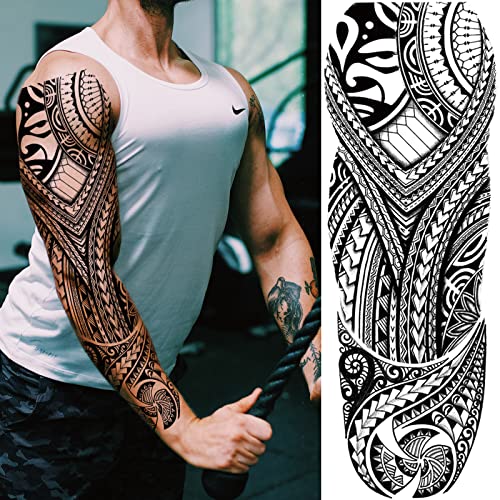 Briyhose Totem Fake Tattoos Sleeve For Men Women, Full Arm Tribal Polynesian Temporary Tattoo Sleeves Adult, Large Black Hawaiian Viking Dragon Temp Tatoo Sticker Leg Body Art Makeup, 8-Sheet - Image 2