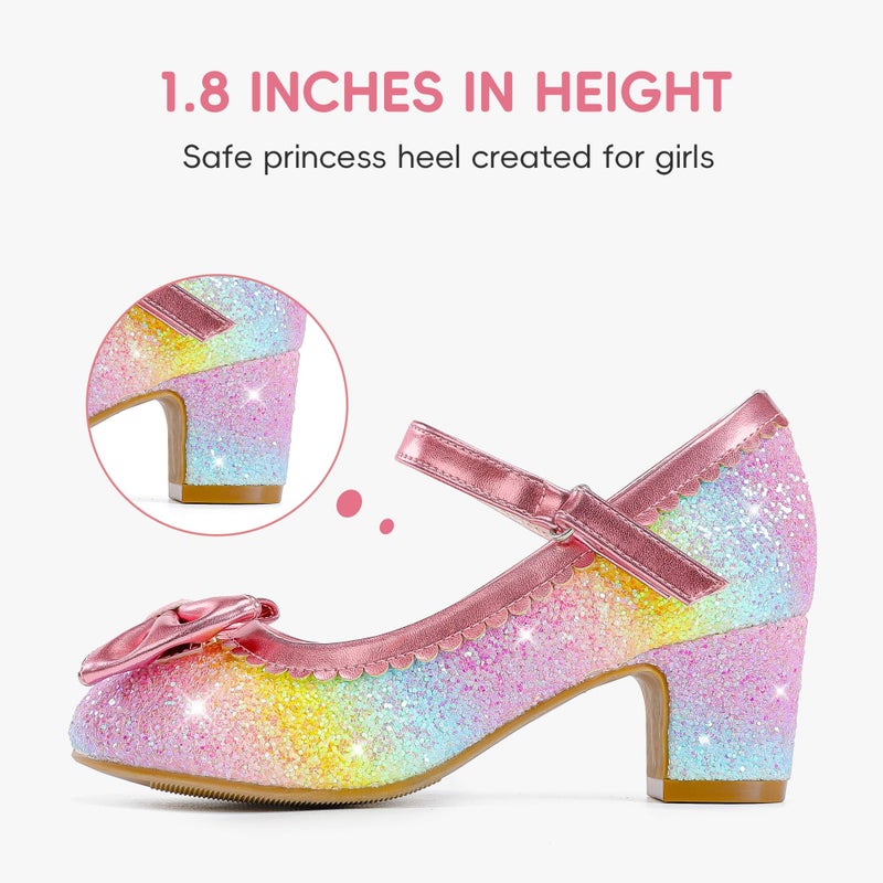 LAURMOSA Toddler Girls Rainbow Dress Shoes Kids High Heels Sparkle Princess Shoes Toddler High Heels Size 12 Wedding Party Pumps Kids Dress Princess Fancy Pump with Bow(L1036SeRainbow 12) - Image 4