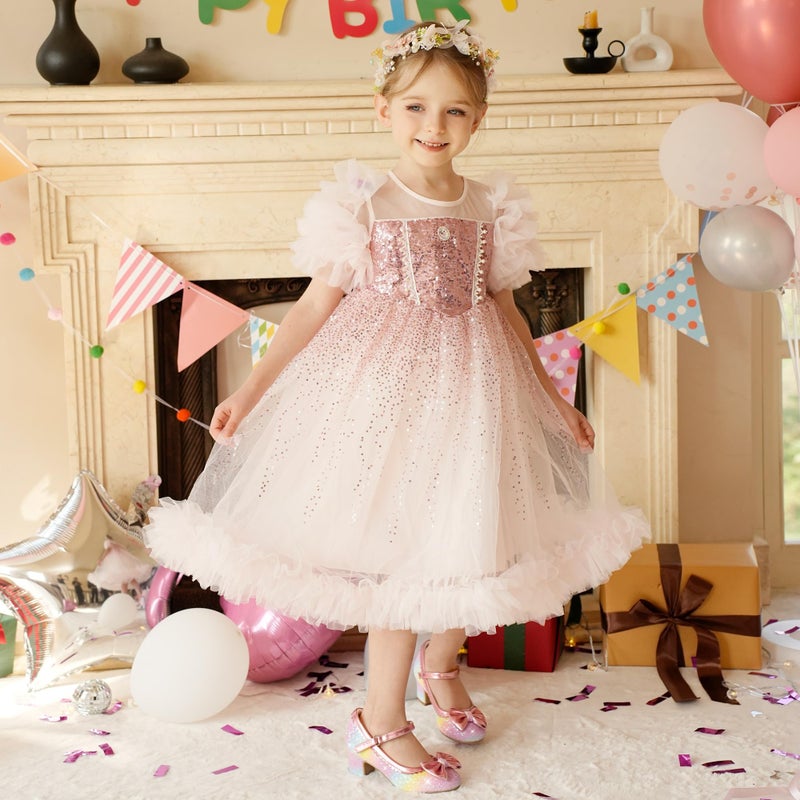 LAURMOSA Toddler Girls Rainbow Dress Shoes Kids High Heels Sparkle Princess Shoes Toddler High Heels Size 12 Wedding Party Pumps Kids Dress Princess Fancy Pump with Bow(L1036SeRainbow 12) - Image 3