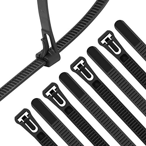 XINGO 100PCS 12 inch Black Releasable Cable Zip Ties Adjustable Wire Cable Ties Reusable Zip Ties Tie Straps For MultiPurpose Use Indoor And Outdoor Plastic Tie Wire - Image 1