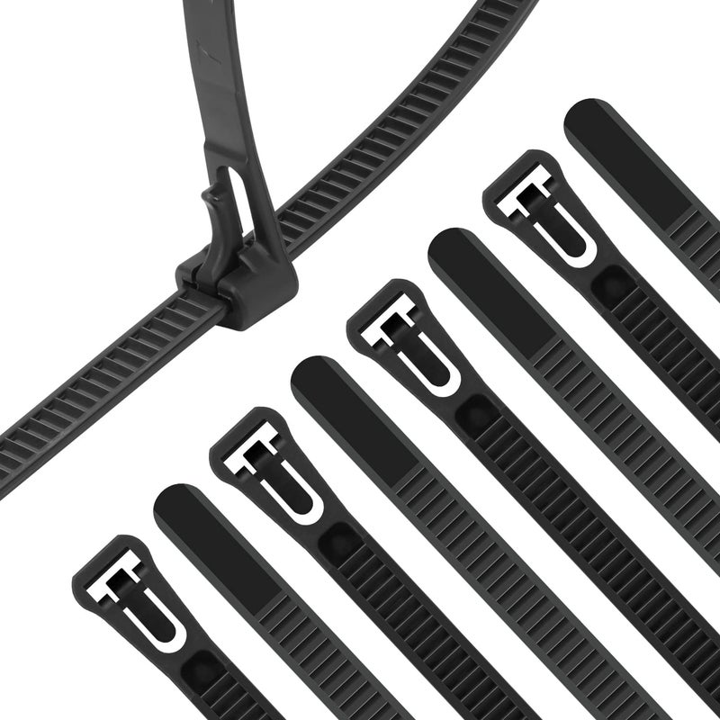 XINGO 100PCS 12 inch Black Releasable Cable Zip Ties Adjustable Wire Cable Ties Reusable Zip Ties Tie Straps For MultiPurpose Use Indoor And Outdoor Plastic Tie Wire - Image 2