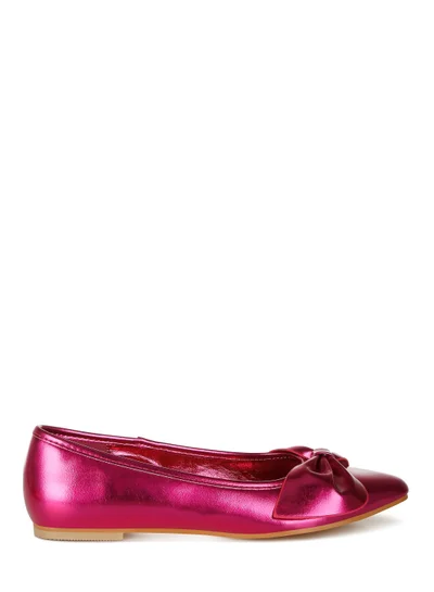 London Rag Metallic Pleather Bow Ballerinas in Fuchsia