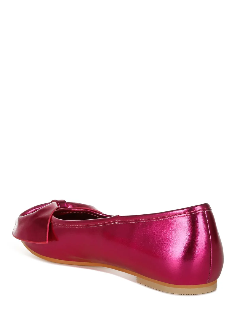 London Rag Metallic Pleather Bow Ballerinas in Fuchsia