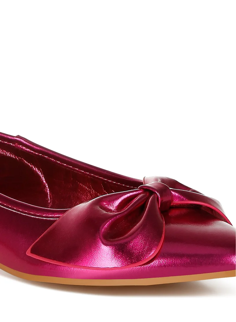 London Rag Metallic Pleather Bow Ballerinas in Fuchsia