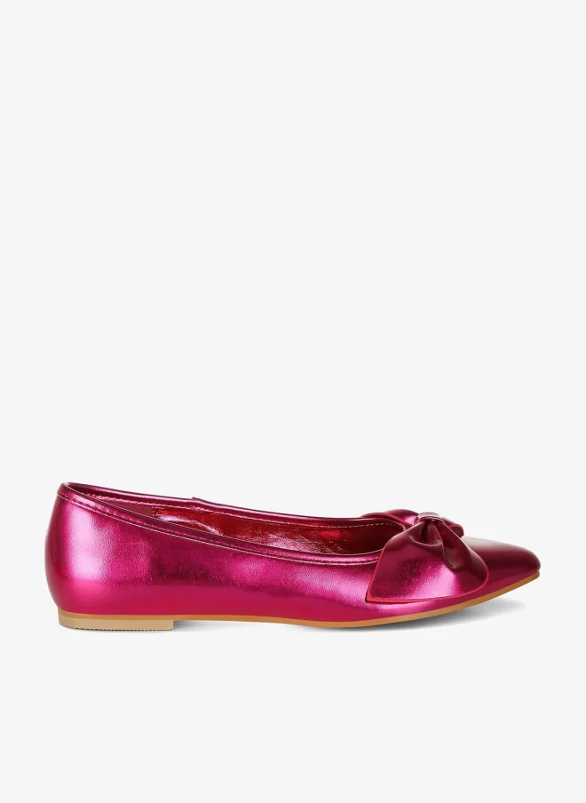 Metallic Pleather Bow Ballerinas in Fuchsia