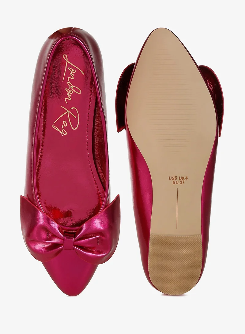 London Rag Fuchsia Metallic Pleather Bow Ballerinas in Fuchsia for Women | Best Price UAE