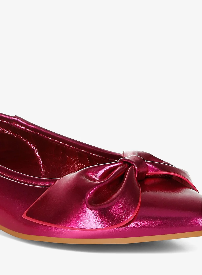 London Rag Fuchsia Metallic Pleather Bow Ballerinas in Fuchsia for Women | Best Price UAE