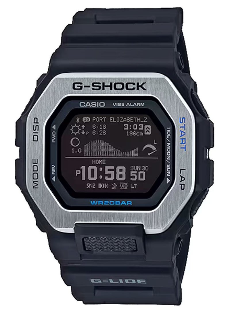 CASIO ساعة يد رقمية مثمنة بسوار من الراتنج باللون الأسود GBX-100-1DR-52mm للرجال - Image 1