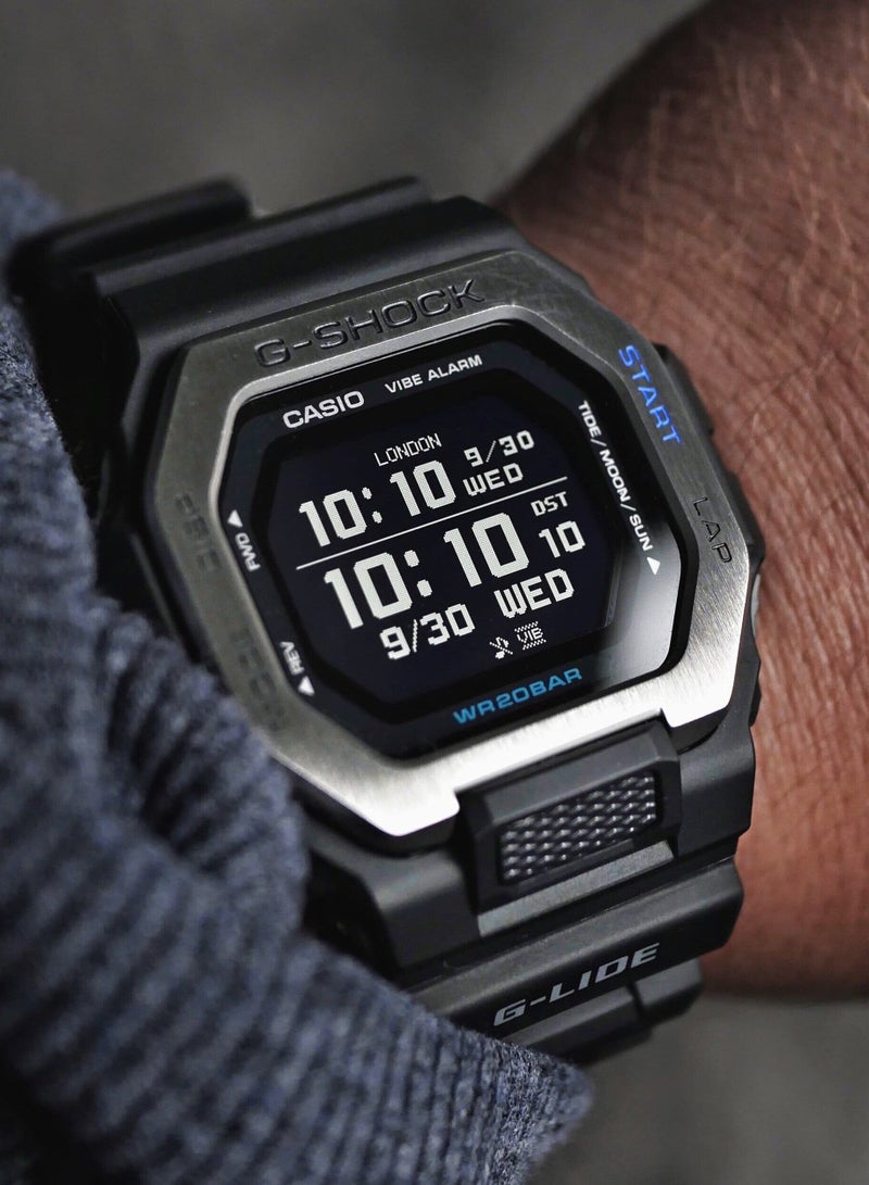 CASIO ساعة يد رقمية مثمنة بسوار من الراتنج باللون الأسود GBX-100-1DR-52mm للرجال - Image 2