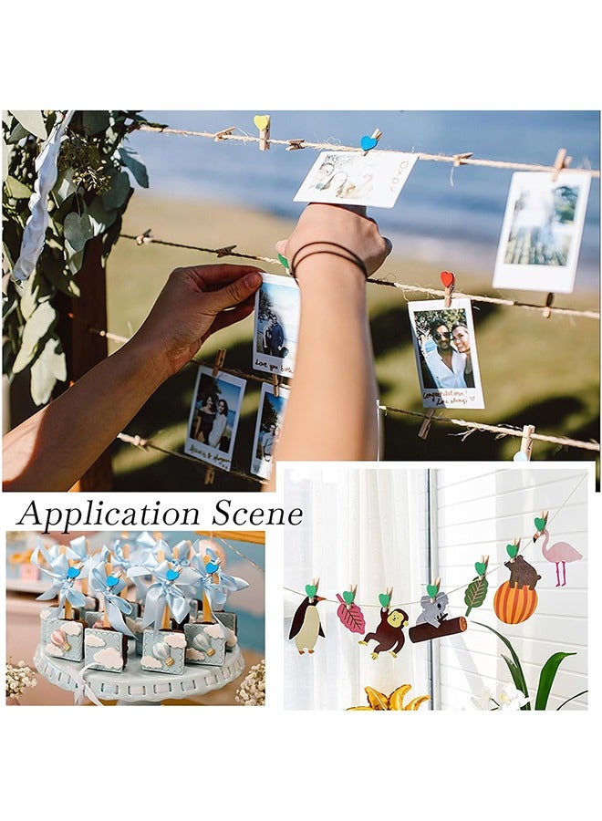 Generic 25-Piece  White Heart Shape Wooden Photo Clips,Mini Clothes Pins for Photo,with 5M Twine String for Hanging Pictures  - Image 3