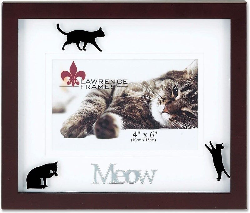 Lawrence Frames Walnut Wood 4 by 6 Meow Picture Frame, Matted Shadow Bo by Cat Frame, Brown - Image 4