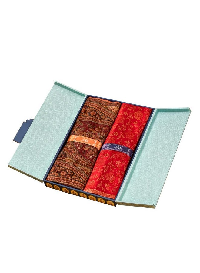 Pashmoda His and Her Gift Set of Jamawar Shawl and Kaani Stole With Wooden Gift Box - Image 1