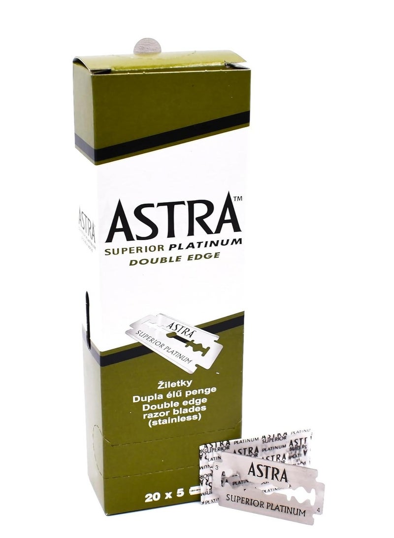 أسترا شفرات حلاقة أسترا بلاتينية مزدوجة الحافة - عبوة من 100 شفرة (20 × 5) لحلاقة سلسة - Image 1
