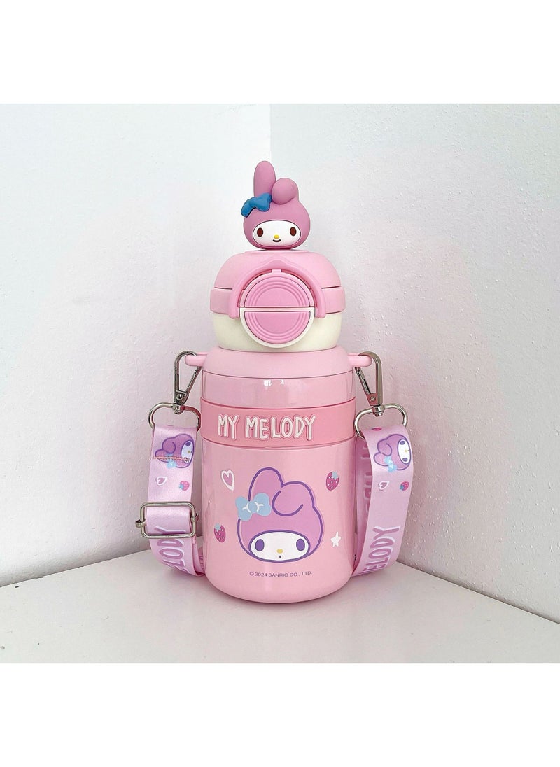 Sanrio Student Thermos Cute Cartoon Girls Water Cup Portable Childrens Suction Tube Cup with Doll Lid Cup Melody