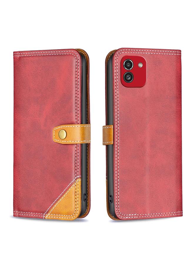 S-TOP Case For Samsung Galaxy A03 166mm Color Matching Double Sewing Thread Leather Phone Case - Image 2