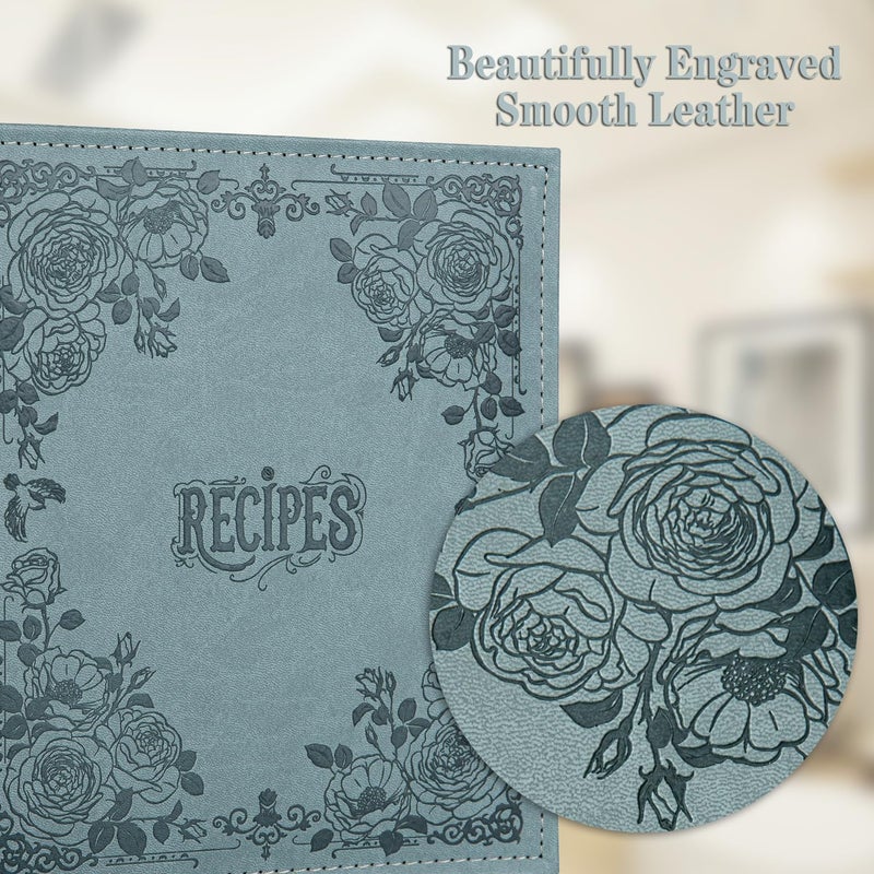 COFACE Recipe Binder – 8.5x9.5 Recipe Ring Binder with PU Faux Leather Cover, 4x6 Cards and Tabbed Dividers, Aquamarine - Image 3