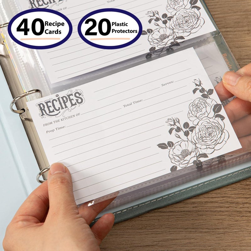 COFACE Recipe Binder – 8.5x9.5 Recipe Ring Binder with PU Faux Leather Cover, 4x6 Cards and Tabbed Dividers, Aquamarine - Image 5