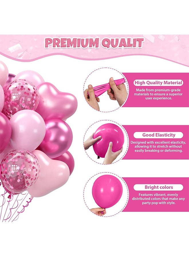 MXN 50 Pcs Hot Pink Balloons - Metallic Pink Magenta Balloons - Magenta Heart Balloons for Girls Women Princess Valentine's Day Birthday Baby Shower Engagement Party Wedding Decor - Image 3