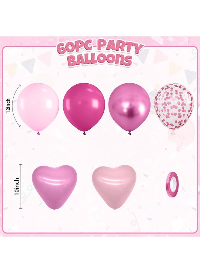 MXN 50 Pcs Hot Pink Balloons - Metallic Pink Magenta Balloons - Magenta Heart Balloons for Girls Women Princess Valentine's Day Birthday Baby Shower Engagement Party Wedding Decor - Image 2