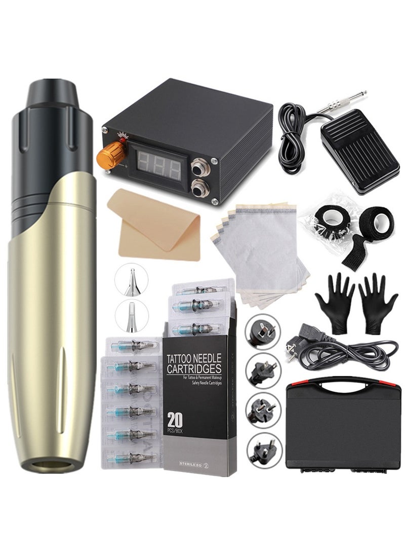 Rotary Tattoo Pen Kit, Personal Durable Tattoo Making Machine Set, Motor Machine Tattoo Machine All-in-one Tattoo Equipment, (Deep Black Gold) - Image 1