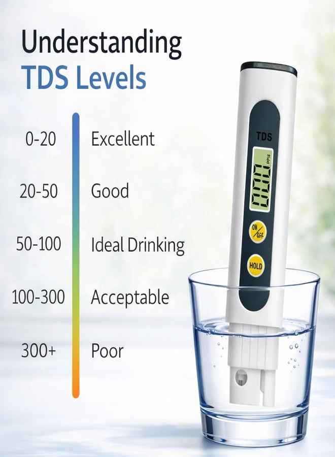 مقياس هيدرومتري رقمي لقياس المواد الصلبة الذائبة الكلية (TDS) لاختبار المياه | جهاز دقيق لاختبار مياه الشرب لأنظمة التناضح العكسي، ومياه الصنبور، وأحواض السمك | شاشة LCD | جهاز محمول لاختبار جودة المياه بتقنية ATC - Image 4