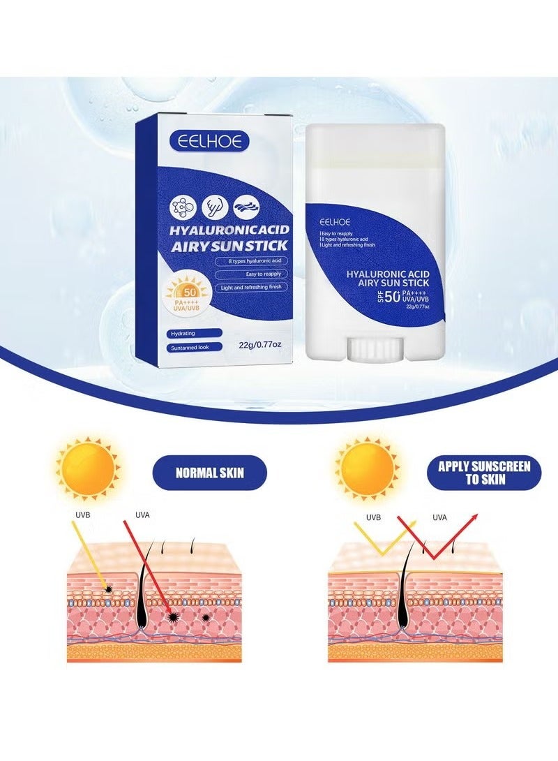إيلهو عصا واقية من الشمس بحمض الهيالورونيك مع عامل حماية من الشمس 50+ PA++++، عصا واقية من الشمس منعشة ومرطبة طبيعية، جل واقي من الشمس مقاوم للماء، 22 جرام - Image 3